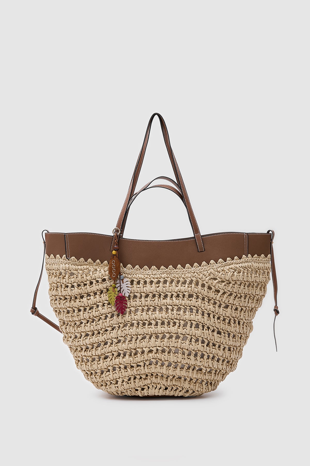 OGGO Hasır Deri Detaylı Large Omuz Çantası