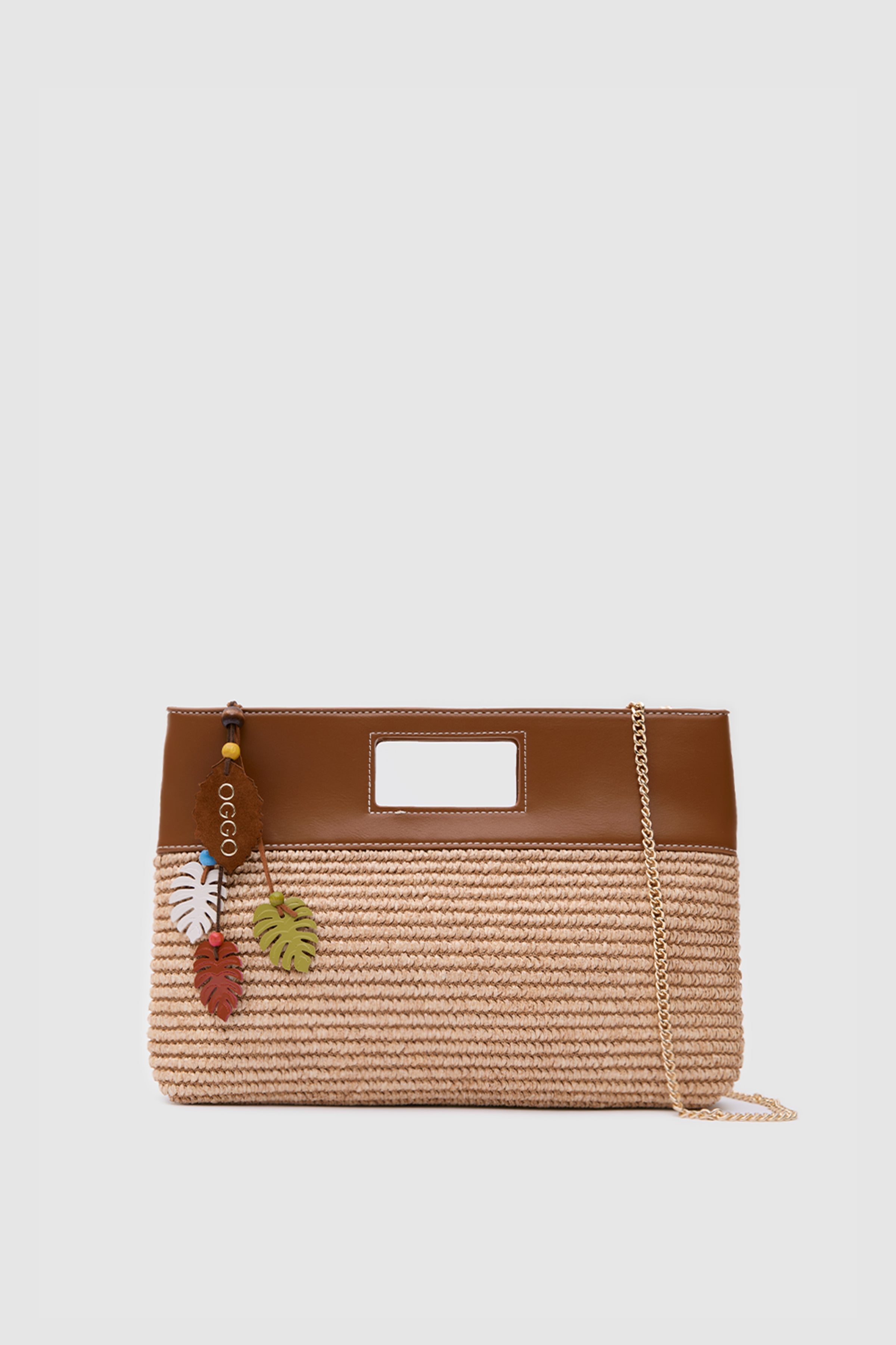 OGGO Hasır Deri Garnili El & Çapraz Çanta