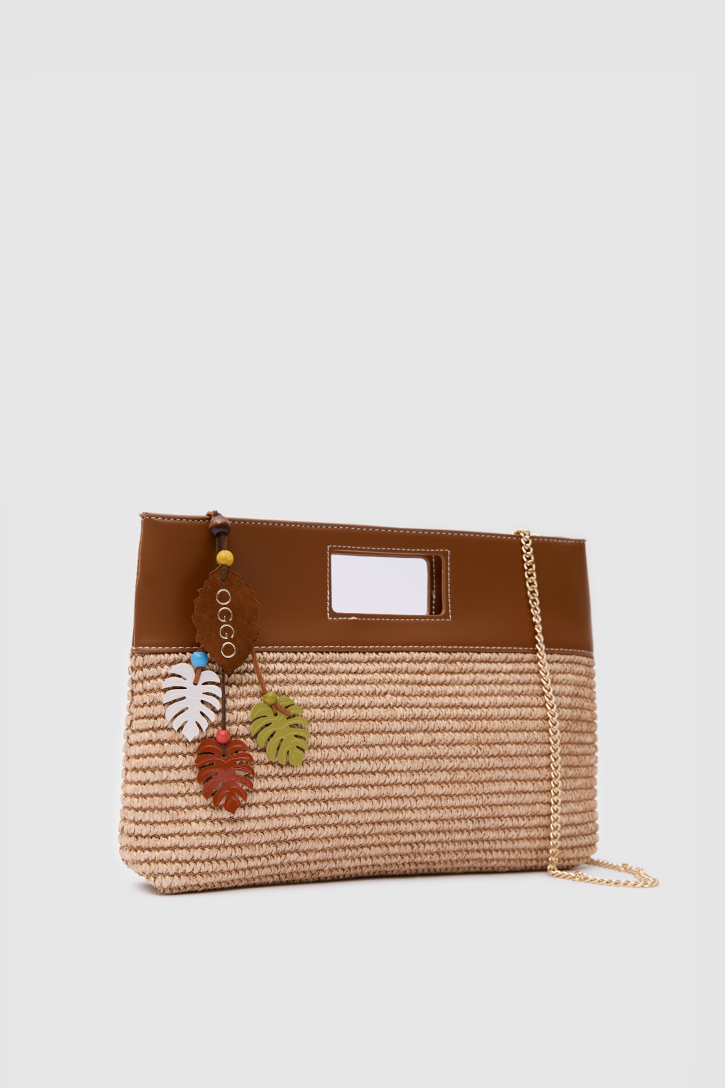 OGGO Hasır Deri Garnili El & Çapraz Çanta