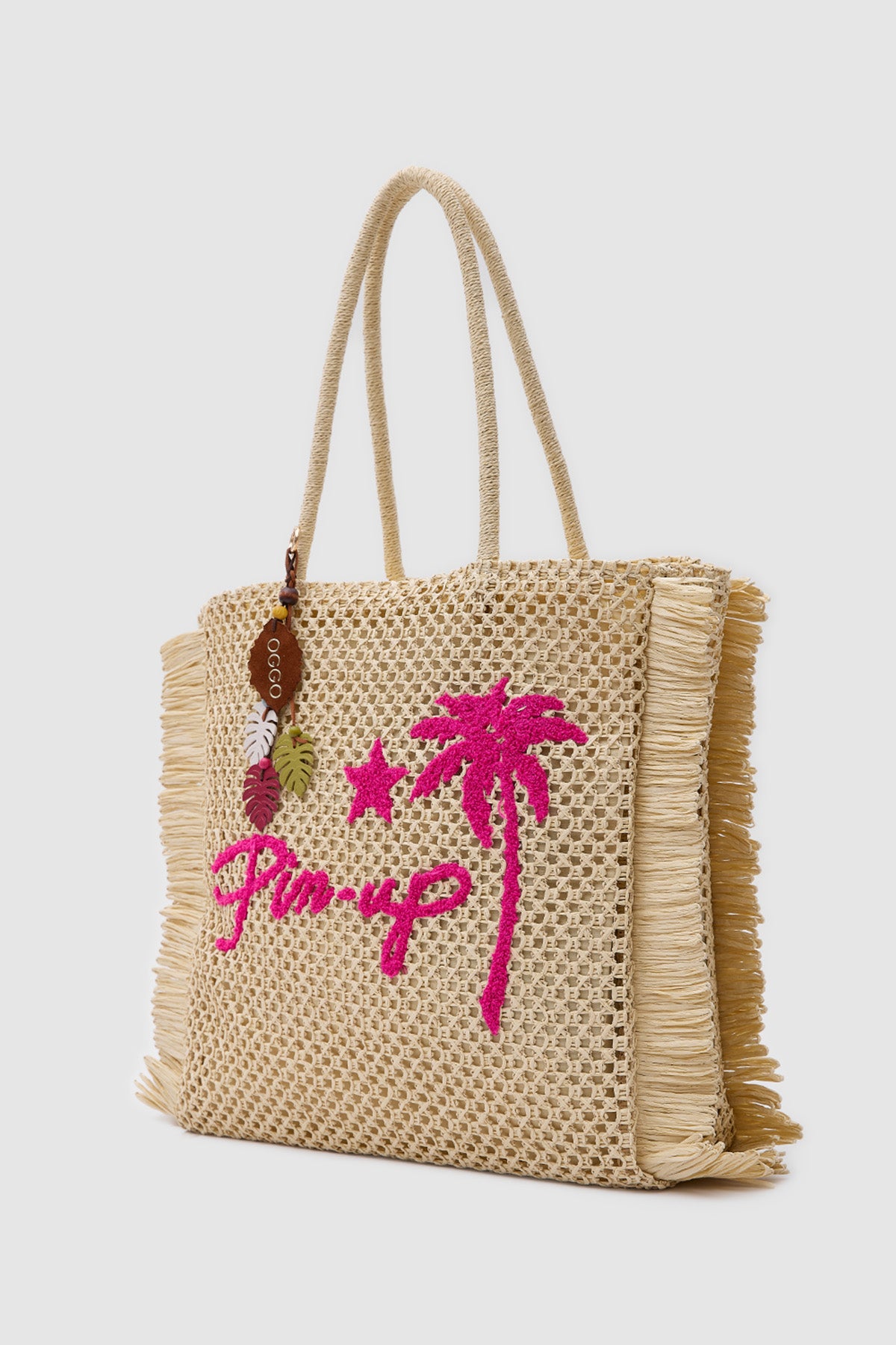 OGGO Hasır PinUp Nakışlı Omuz Çantası