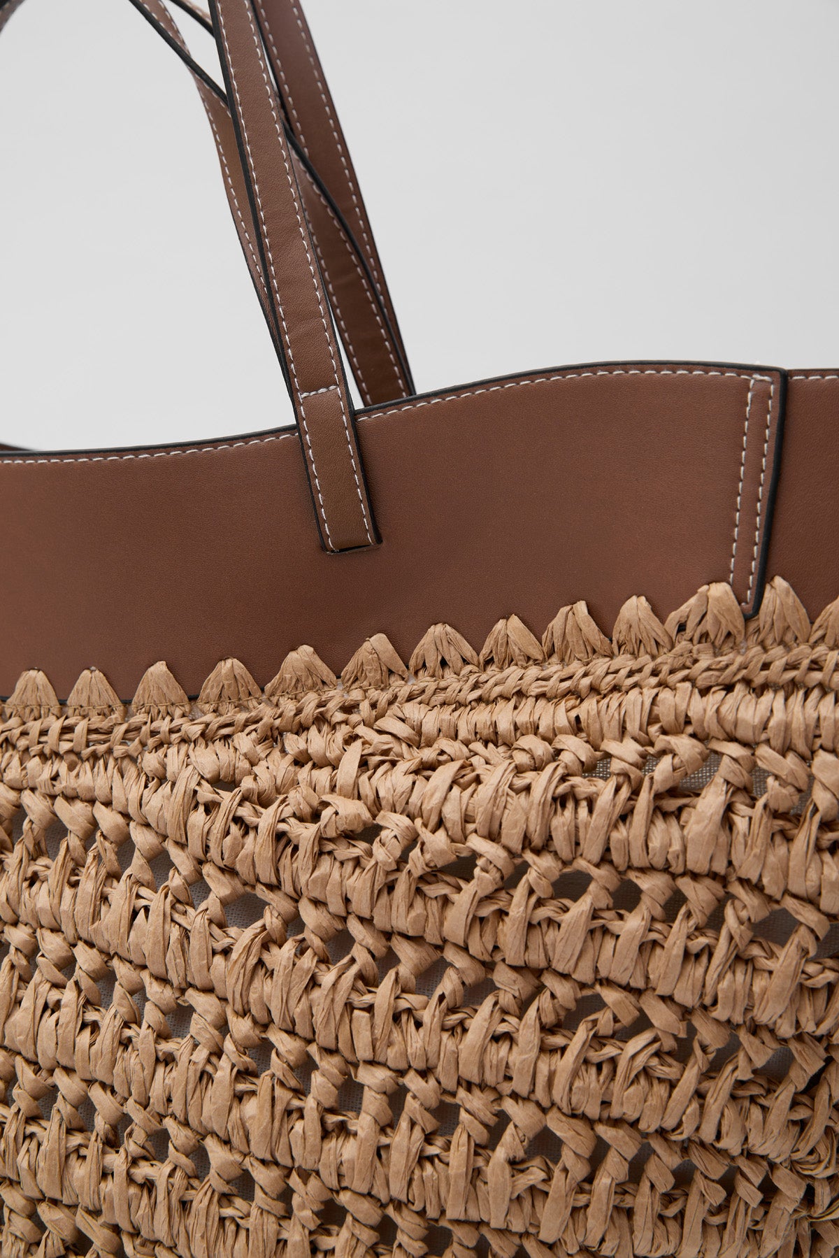 OGGO Hasır Deri Detaylı Large Omuz Çantası