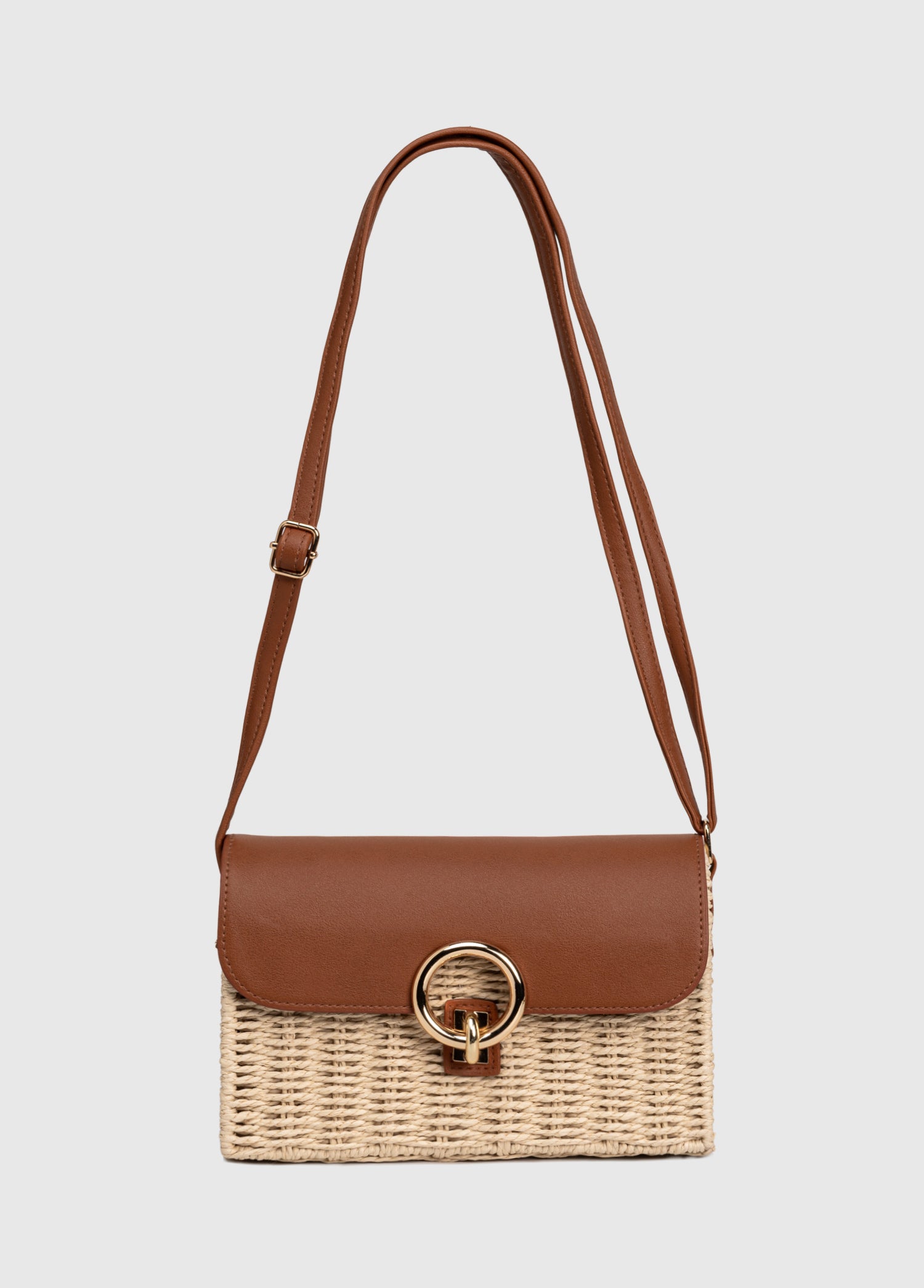 OGGO Hasır Omuz & Çapraz Çanta - Deri Kapaklı